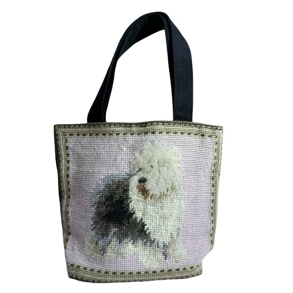 Embroidered Shaggy Dog Needlepoint Tote Bag - Picture 1 of 8